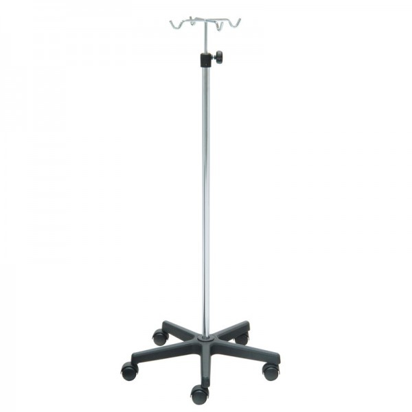 Soporte de suero Kinefis de acero inoxidable con base de PVC y cuatro colgadores de acero inoxidable Soporte de suero Kinefis de acero inoxidable con base de PVC y cuatro colgadores de acero inoxidable