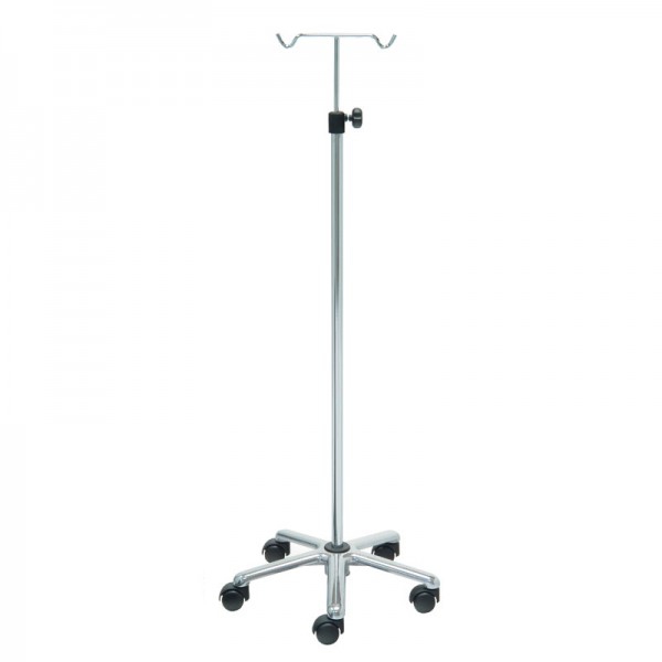 Soporte de suero Kinefis de acero cromado con base de aluminio y dos colgadores de acero cromado Soporte de suero Kinefis de acero cromado con base de aluminio y dos colgadores de acero cromado