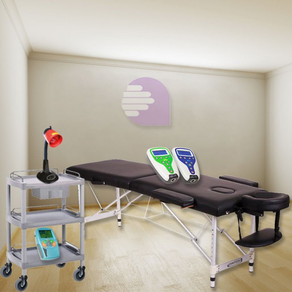 Gabinete de Fisioterapia Economy New Age TWO: Contiene camilla, magnetoterapia, electroterapia, ultrasonido, lámpara y carrito