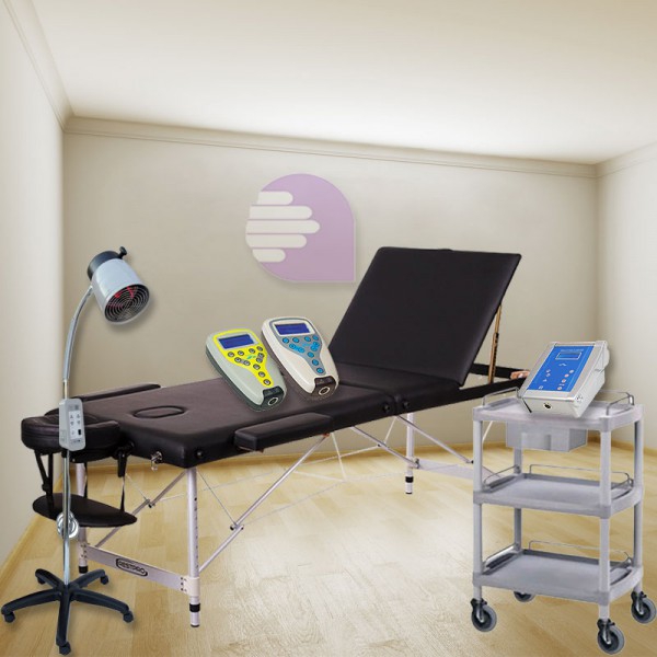 Gabinete de Fisioterapia Essence New Age: Contiene camilla, magnetoterapia, electroterapia, ultrasonido, láser, lámpara y carrito