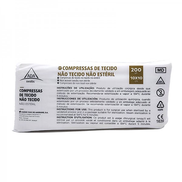 Gasa Tejido sin Tejer no estéril: Abierta 20 x 20 cm, Plegada 10 x 10cm (200 unidades) Gasa Tejido sin Tejer no estéril: Abierta 20 x 20 cm, Plegada 10 x 10cm (200 unidades)