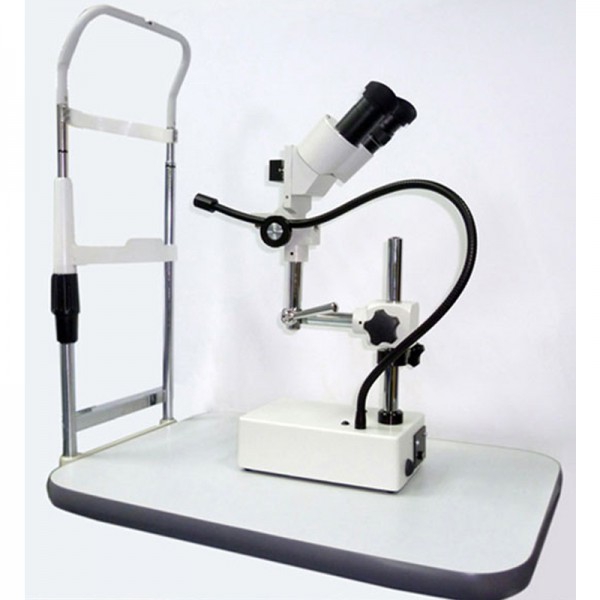 Iriscopio Esteroscópico con Lentes Intercambiables de 10 y 20 Aumentos.  Mentonera Regulable y Base de Sobremesa