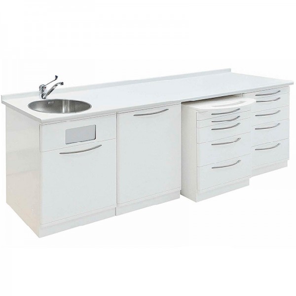 Mueble en melamina blanco para gabinete con lavado integrado a la izquierda Mueble en melamina blanco para gabinete con lavado integrado a la izquierda