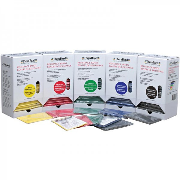 Thera Band Dispenser: Caja con 30 cintas elásticas de 1,5 metros empaquetadas individualmente Thera Band Dispenser: Caja con 30 cintas elásticas de 1,5 metros empaquetadas individualmente