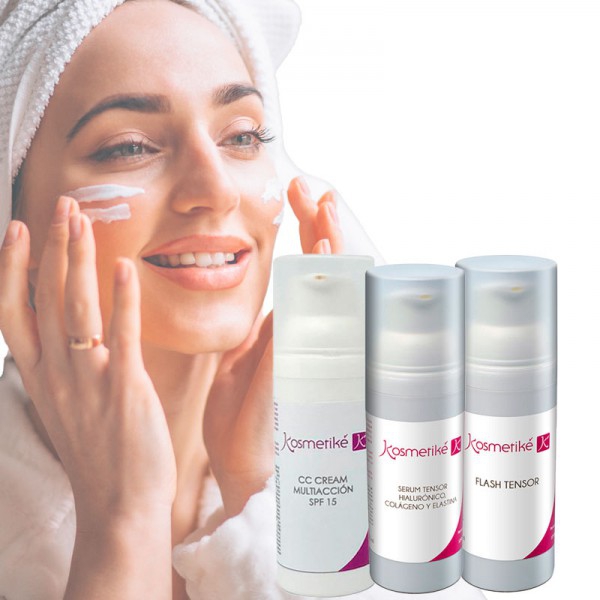 Tratamiento Cosmético Kosmetiké: CC Cream Multifunción + Serum Tensor + Flash Tensor Kosmetiké Profesional 50 cc