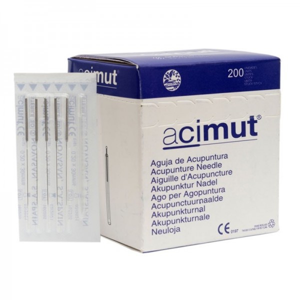 Agujas acupuntura - Mango de acero sin cabeza redonda con guía cinco agujas + Guía (Acimut) Agujas acupuntura - Mango de acero sin cabeza redonda con guía cinco agujas + Guía (Acimut)