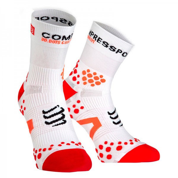 Compressport Pro Racing Scoks V2.1 - Calcetines Ultratécnico Medio Run Low - Color Blanco-Rojo