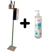 Dispensador higiénico vertical terminado en acero con soporte de gel y guantes o mascarillas + gel hidroalcohólico de regalo (500ml)