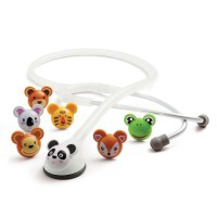 Fonendoscopio pediátrico de platino Adscope® 618 con tecnología AFD: Coloridas caras de animales de resina moldeada Fonendoscopio pediátrico de platino Adscope® 618 con tecnología AFD: Coloridas caras de animales de resina moldeada