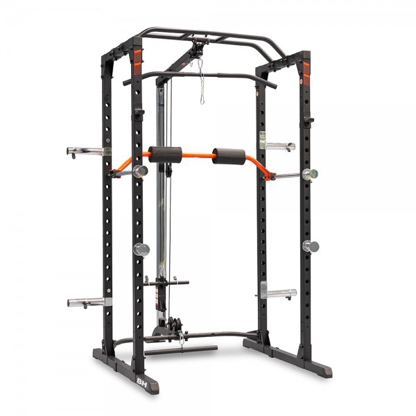 Power Cage con polea BH Fitness: soporte para pierna, polea alta y baja y soporte para almacenar discos Power Cage con polea BH Fitness: soporte para pierna, polea alta y baja y soporte para almacenar discos