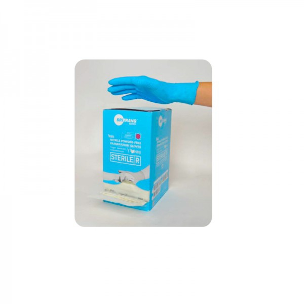 Guantes de nitrilo, sin polvo, estéril: color azul, con certificación 374-5 (caja de 100 unidades) Guantes de nitrilo, sin polvo, estéril: color azul, con certificación 374-5 (caja de 100 unidades)