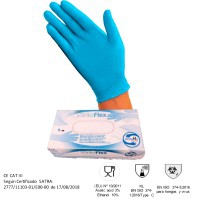 Guantes Nitrilo y polivinilo sin polvo ProteHo Vitrile Flex color azul con certificación 374-5 (caja 100 unidades)