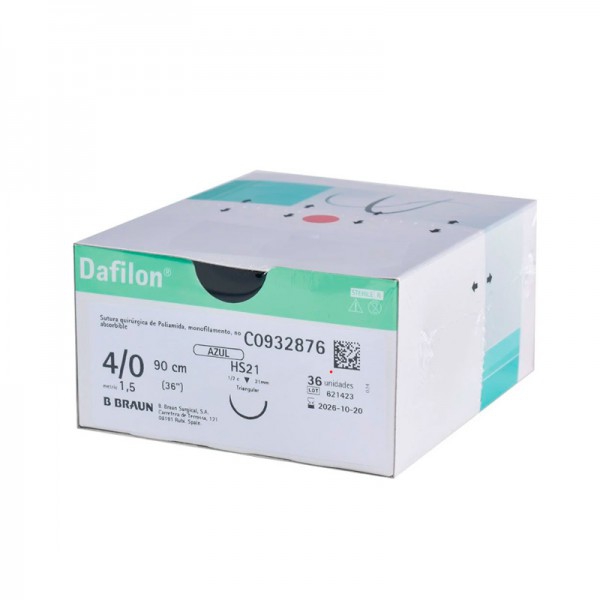 Hilos de sutura no absorbible de poliamida monofilar Dafilon (Caja de 36 unidades - Varias medidas) Hilos de sutura no absorbible de poliamida monofilar Dafilon (Caja de 36 unidades - Varias medidas)