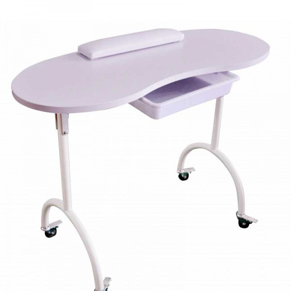 Mesa de manicura portátil plegable Palmar: Equipada con cajón, cojín reposamanos y ruedas con bloqueo Mesa de manicura portátil plegable Palmar: Equipada con cajón, cojín reposamanos y ruedas con bloqueo