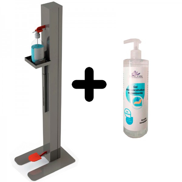 Mueble dispensador COVID-19: regulable en altura y accionamiento automático con el pie + gel hidroalcohólico de regalo (500ml) Mueble dispensador COVID-19: regulable en altura y accionamiento automático con el pie + gel hidroalcohólico de regalo (500ml)