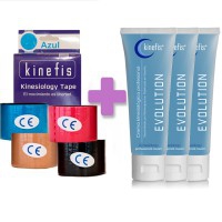 OFERTA PACK VENDAJE KINEFIS: 6 rollos vendaje neuromuscular Kinefis Kinesiology tape 5cm x 5m + 3 Cremas Kinefis Evolution 200 cc OFERTA PACK VENDAJE KINEFIS: 6 rollos vendaje neuromuscular Kinefis Kinesiology tape 5cm x 5m + 3 Cremas Kinefis Evolution 200 cc