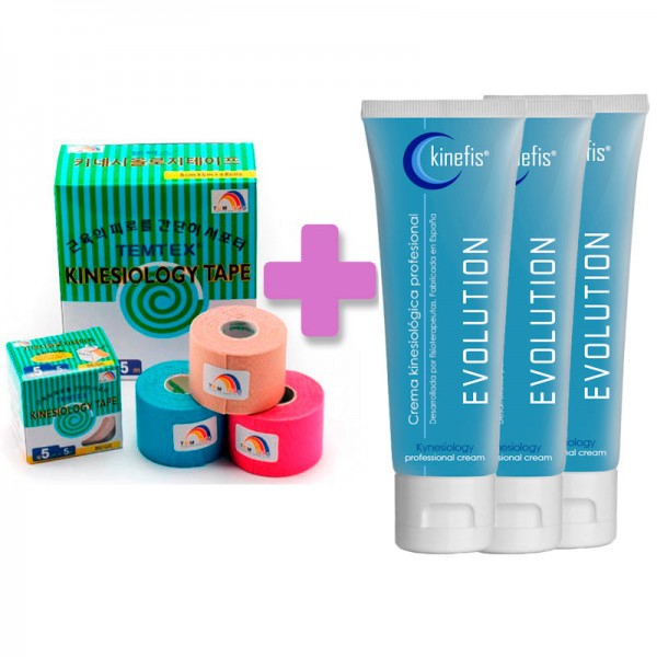 OFERTA PACK VENDAJE TEMTEX: 6 rollos vendaje neuromuscular Temtex Kinesiology tape 5cm X 5m + 3 cremas Kinefis Evolution 200 cc OFERTA PACK VENDAJE TEMTEX: 6 rollos vendaje neuromuscular Temtex Kinesiology tape 5cm X 5m + 3 cremas Kinefis Evolution 200 cc