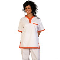 Pantalón unisex con elástico en cintura color blanco y naranja