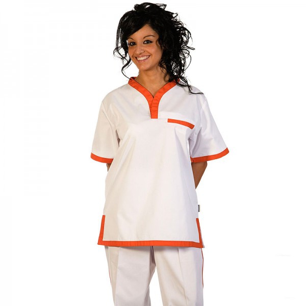 Pantalón unisex con elástico en cintura color blanco y naranja