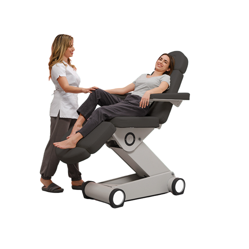 Sillón Camilla de estética y belleza BLIGHT 502: Eléctrico con 4 motores. Reposabrazos y reposacabezas abatibles y extraíbles (Color Gris Oscuro)