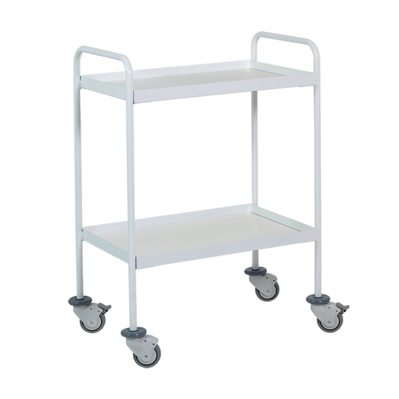 Carro porta equipos de electromedicina: Dos estantes, fabricado en acero y con doble empujador para facilitar su desplazamiento