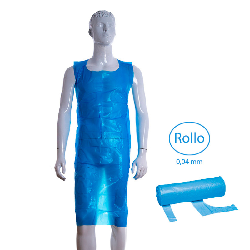 Delantal Polietileno desechable LDPE Virgen 0.04mm - Azul- ROLLO (100 unidades)