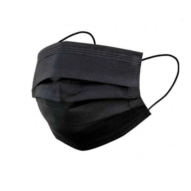 Mascarilla Quirúrgica Tipo IIR de color negro con tres capas de tela no  tejida y tejido filtrante con certificación sanitaria (Caja 50 unidades) -  Tienda Fisaude